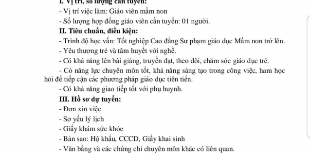 Tuyển dụng hợp đồng lao động giáo viên mầm non